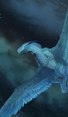 Fern, a dragon soaring in the night sky